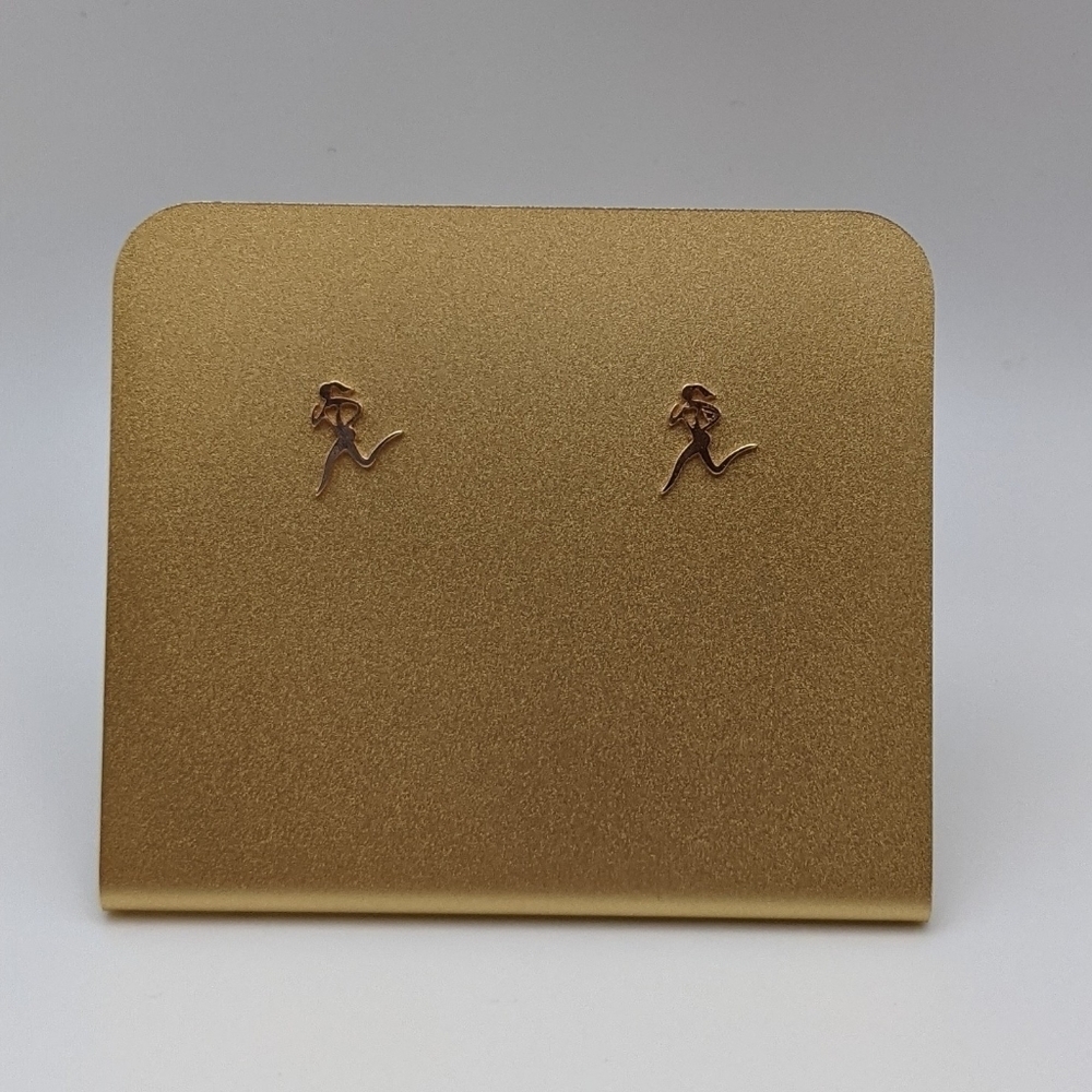 Running girl gold stud earrings Runner - Picture 3 of 4